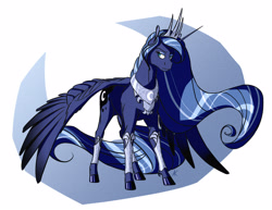 Size: 4164x3216 | Tagged: safe, artist:akweer, princess luna, alicorn, pony, female, jewelry, mare, regalia, simple background, solo, spread wings, white background, wings