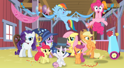 Size: 10879x6000 | Tagged: safe, artist:eagle1division, derpibooru import, apple bloom, applejack, fluttershy, pinkie pie, rainbow dash, rarity, scootaloo, sweetie belle, twilight sparkle, earth pony, pegasus, pony, unicorn, absurd resolution, cutie mark crusaders, party cannon, vector