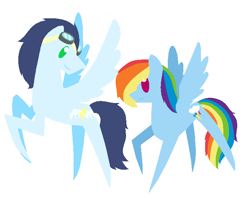 Size: 724x570 | Tagged: safe, artist:imtailsthefoxfan, rainbow dash, soarin', pegasus, pony, bbbff, female, male, mare, older, pointy ponies, shipping, smiling, soarindash, stallion, straight