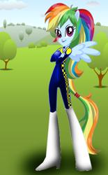 Size: 332x537 | Tagged: safe, artist:odiz, rainbow dash, equestria girls, alternate costumes, racer girl, solo