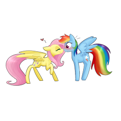 Size: 800x800 | Tagged: safe, artist:breadcipher, derpibooru import, fluttershy, rainbow dash, pegasus, pony, blushing, boop, eyes closed, female, flutterdash, heart, lesbian, raised hoof, shipping, simple background, transparent background, wingboner