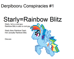 Size: 1112x884 | Tagged: artist needed, source needed, safe, derpibooru import, rainbow blitz, rainbow dash, pegasus, pony, conspiracy, derpibooru, fail, pixel art, rule 63, starly, tumblr