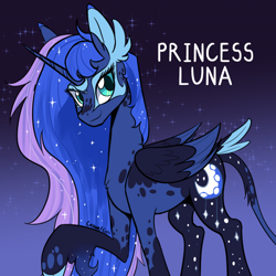 Size: 800x800 | Tagged: safe, artist:casualcolt, princess luna, alicorn, pony, alternate design, coat markings, leonine tail, looking at you, solo, tail feathers, unshorn fetlocks