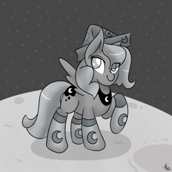 Size: 1000x1000 | Tagged: safe, artist:akashasi, princess luna, alicorn, pony, cartographer's cap, clothes, female, filly, hat, monochrome, moonstuck, socks, solo, woona, younger