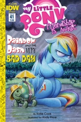 Size: 1054x1600 | Tagged: safe, artist:andypriceart, derpibooru import, idw, rainbow dash, tank, pegasus, pony, spoiler:comic, spoiler:comic41, alexander and the terrible horrible no good very bad day, angry, comic cover, grumpy, little golden book, not happy, rain, style emulation, traditional art