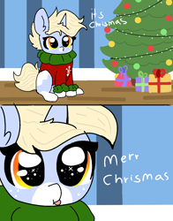 Size: 940x1200 | Tagged: safe, artist:nootaz, oc, oc only, oc:nootaz, :p, christmas, christmas tree, cute, holiday, it chrismas, nootabetes, nootaz is trying to murder us, ocbetes, ponified meme, silly, solo, tongue out, tree