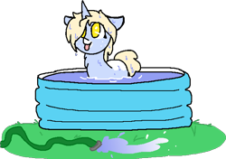 Size: 633x445 | Tagged: safe, artist:nootaz, oc, oc only, oc:nootaz, hose, simple background, solo, swimming pool, tongue out, transparent background, wet mane