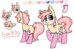 Size: 940x630 | Tagged: safe, artist:nootaz, oc, oc:socksy, earth pony, pony, clothes, reference sheet, simple background, socks, starry eyes, striped socks, transparent background, wingding eyes