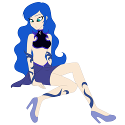 Size: 2500x2500 | Tagged: safe, artist:icey-wicey-1517, artist:thecreativerey, color edit, edit, princess luna, human, collaboration, clothes, colored, cute, female, high heels, humanized, jewelry, legs, midriff, miniskirt, moe, regalia, shoes, simple background, skirt, solo, transparent background