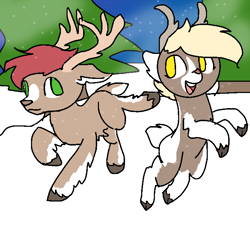 Size: 710x650 | Tagged: safe, artist:nootaz, oc, oc only, oc:game guard, oc:nootaz, deer, reindeer, gametaz, snow