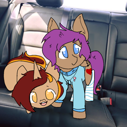 Size: 960x960 | Tagged: safe, artist:nootaz, oc, oc only, oc:honey fall, oc:hotshot, pony, car, irl, photo, ponies in real life, seatbelt