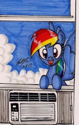 Size: 640x1014 | Tagged: safe, artist:newyorkx3, rainbow dash, pegasus, pony, happy, solo, traditional art