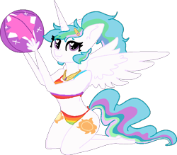 Size: 719x629 | Tagged: safe, artist:nootaz, princess celestia, alicorn, anthro, bikini, clothes, commission, female, heart eyes, mare, rainbow dash bikini, simple background, swimsuit, transparent background, wingding eyes