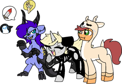 Size: 943x649 | Tagged: safe, artist:nootaz, oc, oc only, oc:amplitude, oc:game guard, oc:nootaz, bat pony, ghost, bat pony oc, bedsheet ghost, clothes, costume, deer costume, dragon costume, knife, simple background, skeleton costume, transparent background