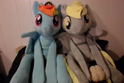 Size: 4608x3072 | Tagged: safe, derpy hooves, rainbow dash, pegasus, pony, backpack, female, mare, merchandise, muffin, rainbowbag, welovefine