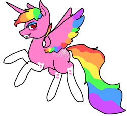 Size: 941x862 | Tagged: safe, artist:nootaz, oc, oc only, oc:prince bloodshed, alicorn, alicorn oc, donut steel, rainbow hair, rearing, simple background, solo, transparent background