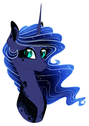 Size: 1140x1600 | Tagged: safe, artist:australian-senior, princess luna, alicorn, pony, alternate design, bust, ethereal mane, female, mare, portrait, simple background, solo, starry mane, transparent background