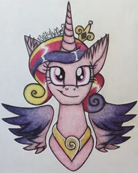 Size: 1324x1655 | Tagged: safe, artist:raritylover152, princess cadance, alicorn, pony, bust, crown, female, floating wings, jewelry, mare, necklace, regalia, solo, traditional art, wings