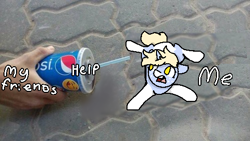 Size: 500x281 | Tagged: safe, artist:nootaz, edit, oc, oc:nootaz, human, female, hand, irl, meme, metaphor, noot abuse, pepsi, photo, ponies in real life, soda