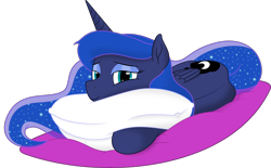 Size: 7393x4584 | Tagged: safe, artist:kopcap94, artist:selenophile, princess luna, alicorn, pony, absurd resolution, cute, folded wings, lidded eyes, lunabetes, pillow, prone, simple background, solo, transparent background, vector