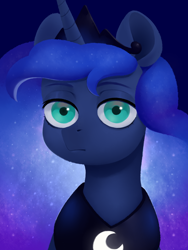 Size: 1200x1600 | Tagged: safe, artist:furuwaru, princess luna, alicorn, pony, creepy, crown, female, jewelry, lidded eyes, mare, regalia, solo