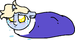 Size: 378x206 | Tagged: safe, artist:nootaz, oc, oc:nootaz, unicorn, :t, blanket burrito, crying, female, floppy ears, looking up, pouting, sad, simple background, solo, stuck, transparent background, wavy mouth