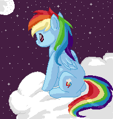 Size: 224x237 | Tagged: safe, artist:twiddledittle, rainbow dash, pegasus, pony, cloud, moon, solo