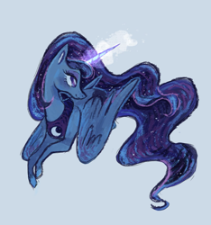 Size: 1224x1309 | Tagged: safe, artist:witchette, princess luna, alicorn, pony, bust, female, glowing horn, looking sideways, mare, peytral, simple background, smiling, solo