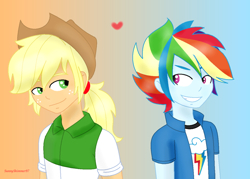 Size: 1024x732 | Tagged: safe, artist:a-r-i-a-1997, derpibooru import, applejack, applejack (male), rainbow blitz, rainbow dash, equestria girls, appleblitz (gay), appledash, equestria guys, gay, heart, humanized, male, rule 63, shipping