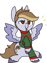 Size: 379x508 | Tagged: safe, artist:nootaz, oc, oc only, oc:waffle line, pegasus, pony, christmas sweater, clothes, raised hoof, simple background, spread wings, sweater, transparent background, wings