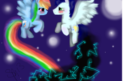 Size: 1024x676 | Tagged: safe, artist:notyouraveragebrony, rainbow dash, soarin', pegasus, pony, female, male, shipping, soarindash, straight