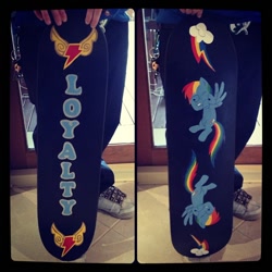 Size: 612x612 | Tagged: safe, rainbow dash, pegasus, pony, blue coat, female, mare, multicolored mane, photo, skateboard