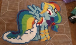 Size: 1155x691 | Tagged: safe, artist:sabretoothcreations, rainbow dash, pegasus, pony, the best night ever, clothes, dress, gala dress, perler beads, photo, solo, traditional art