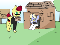 Size: 1600x1200 | Tagged: safe, artist:nootaz, oc, oc only, oc:aces high, oc:housewife nootaz, pony, box, clothes, pony town, suit