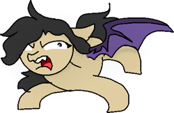 Size: 448x291 | Tagged: safe, artist:nootaz, oc, oc only, oc:darkius wolficus, bat pony, angry, autistic screeching, bat pony oc, derp, simple background, solo, transparent background