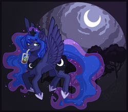 Size: 1763x1548 | Tagged: safe, artist:tenebristayga, princess luna, alicorn, pony, drink, female, mare, moon, solo, straw, tree