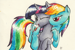 Size: 1024x682 | Tagged: safe, artist:kittyhawk-contrail, rainbow dash, twilight sparkle, pegasus, pony, female, lesbian, shipping, twidash