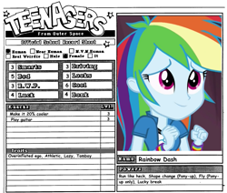 Size: 1043x885 | Tagged: safe, derpibooru import, rainbow dash, equestria girls, reference sheet, rpg, teenagers from outer space