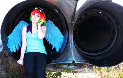 Size: 1024x653 | Tagged: safe, artist:erinliona, rainbow dash, human, cosplay, irl, irl human, photo, solo