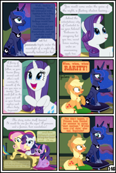 Size: 3254x4837 | Tagged: safe, artist:gutovi, applejack, fluttershy, pinkie pie, princess luna, rainbow dash, rarity, twilight sparkle, twilight sparkle (alicorn), alicorn, earth pony, pegasus, pony, unicorn, comic:why me!?, bed, blushing, broken window, comic, cushion, female, mane six, mare, shipper on deck, sofa, starry eyes, sweat, wingding eyes