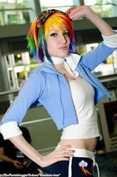 Size: 424x640 | Tagged: safe, artist:donknnj, rainbow dash, human, belly button, cosplay, irl, irl human, midriff, photo, solo