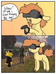 Size: 630x840 | Tagged: safe, artist:nootaz, oc, oc:dee twenty, earth pony, pony, comic, unshorn fetlocks, virtual reality, vr chat, vr goggles, vr headset