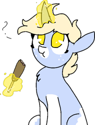 Size: 477x626 | Tagged: safe, artist:nootaz, oc, oc only, oc:nootaz, unicorn, corndog, eating, female, food, glowing horn, magic, mare, ponies eating meat, sausage, simple background, sitting, solo, transparent background