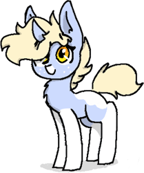 Size: 315x377 | Tagged: safe, artist:nootaz, oc, oc only, oc:nootaz, pony, unicorn, chest fluff, curved horn, cute, female, fluffy, freckles, hair over one eye, looking at you, mare, ocbetes, simple background, smiling, solo, transparent background