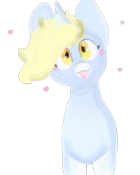 Size: 863x1080 | Tagged: safe, alternate version, artist:nootaz, oc, oc:nootaz, pony, unicorn, :3, :p, blush sticker, blushing, cute, female, freckles, head tilt, heart, looking at you, mare, ocbetes, silly, simple background, smiling, solo, tongue out, transparent background