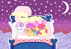 Size: 641x441 | Tagged: safe, artist:eeveegirl13, apple bloom, fluttershy, rainbow dash, scootaloo, sweetie belle, pegasus, pony, cutie mark crusaders, doll, sleeping