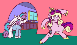 Size: 1256x751 | Tagged: safe, artist:cowsrtasty, princess cadance, princess flurry heart, alicorn, pony, bipedal, female, glasses, krumping, marge krumping, mother and child, mother and daughter, nerd, nerdy heart, older, older flurry heart, parent and child, the simpsons