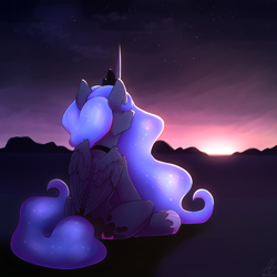 Size: 3000x3000 | Tagged: safe, artist:argigen, princess luna, alicorn, pony, female, mare, rcf community, sitting, solo, twilight (astronomy)