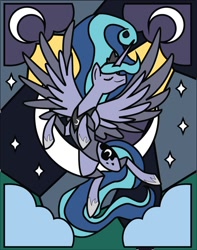 Size: 946x1200 | Tagged: safe, artist:the-paper-pony, princess luna, alicorn, pony, beautiful, female, mare, meta, moon, solo, spread wings, stained glass, stained glass designs, stars, twitter, wings