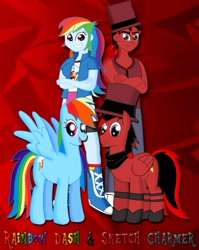 Size: 797x1003 | Tagged: safe, artist:cyber-murph, derpibooru import, rainbow dash, oc, oc:toonkriticy2k, equestria girls, edgy, humanized oc, red and black oc